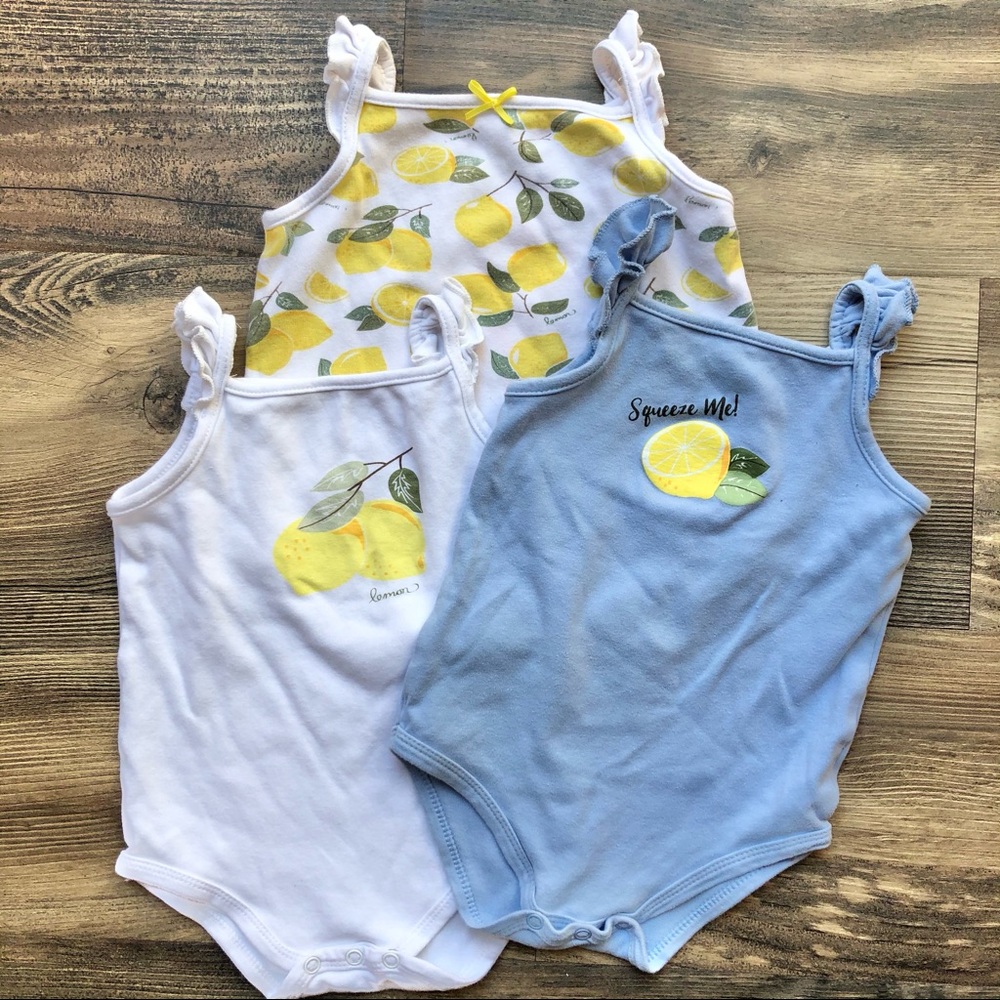 Hudson Baby Sleeveless Bodysuits 3pk Lemon 24M